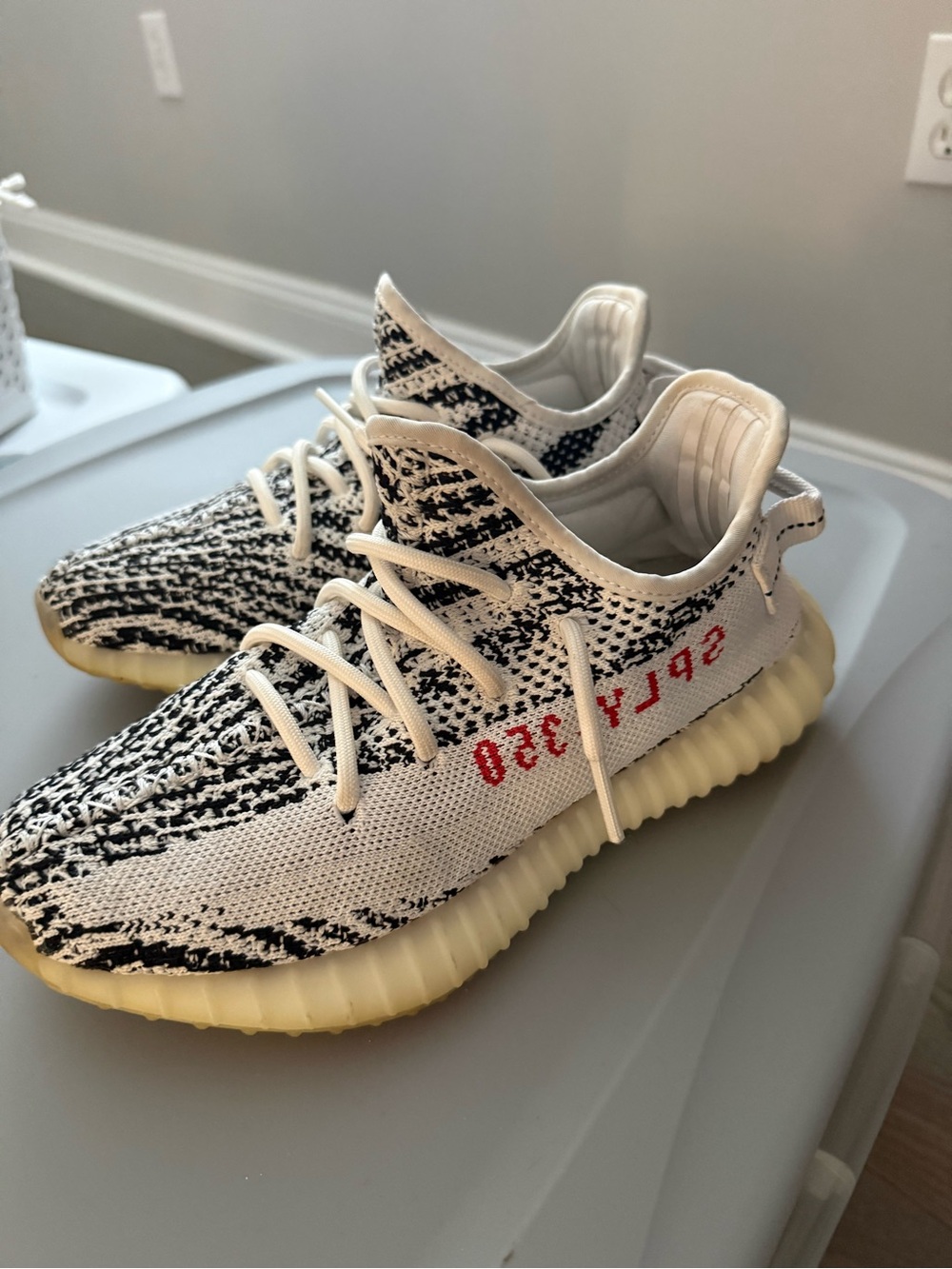 Yeezy Boost 350 V2 White/Black with Red Script and Cream Sole